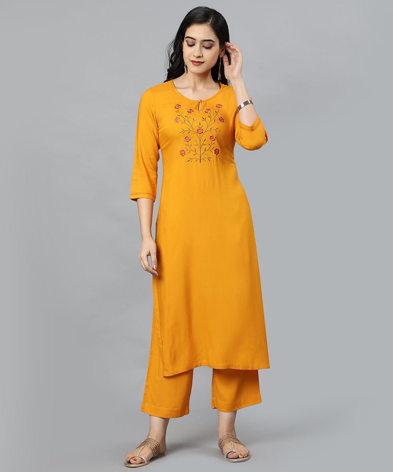 Goldenrod Yellow Angoori Kurta Pants Set