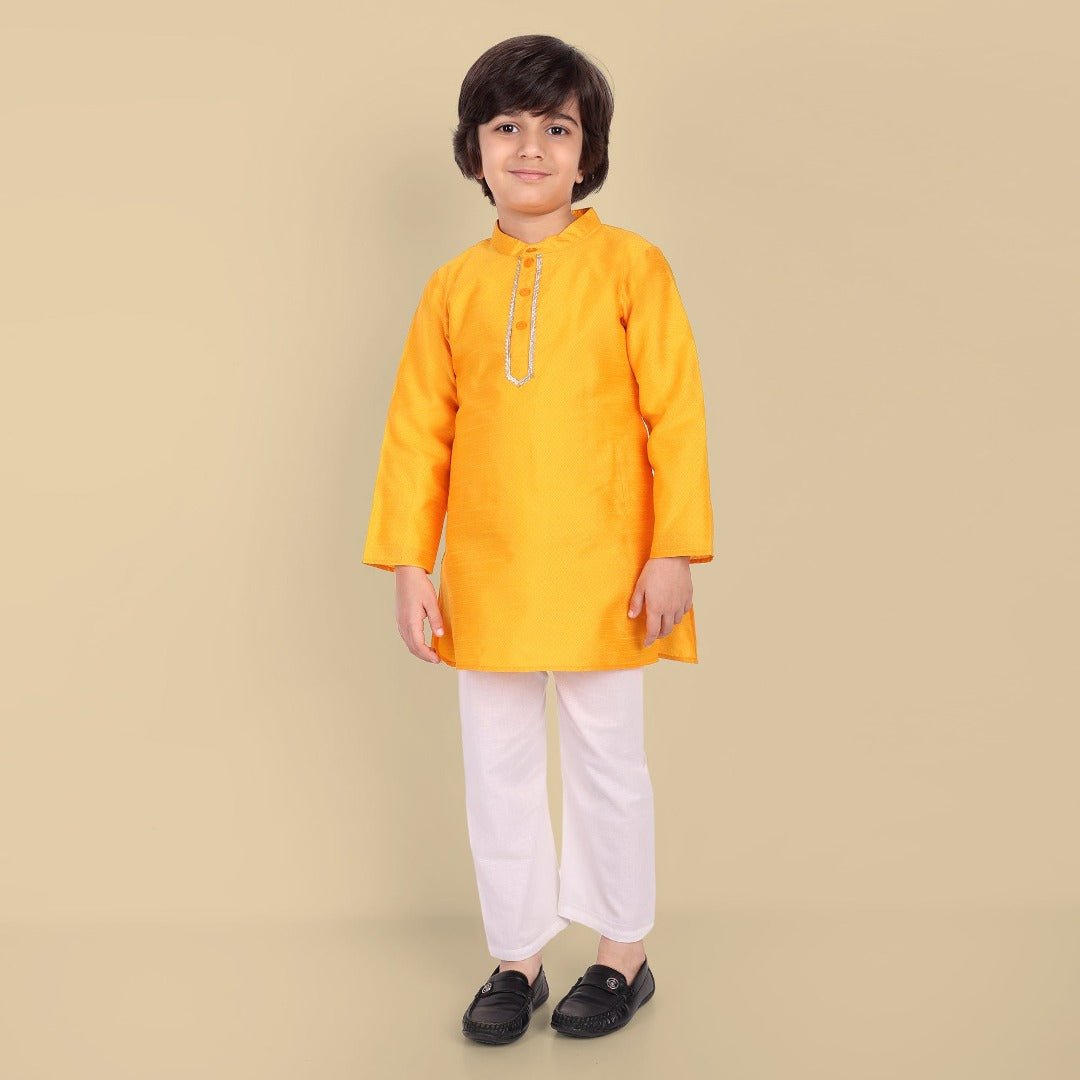 Tan Yellow Cotton silk Kurta and Pajama - Set of 2