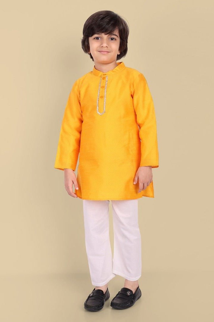 Tan Yellow Cotton silk Kurta and Pajama - Set of 2