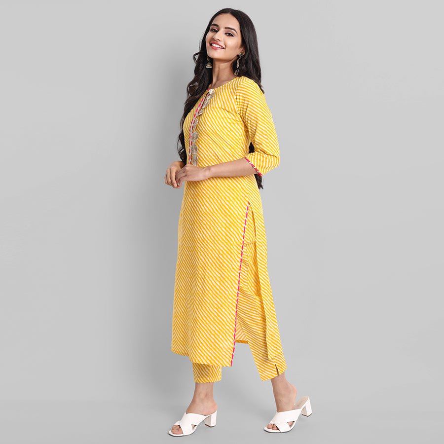 Gray Yellow Rakhiphool Leheriya Kurta