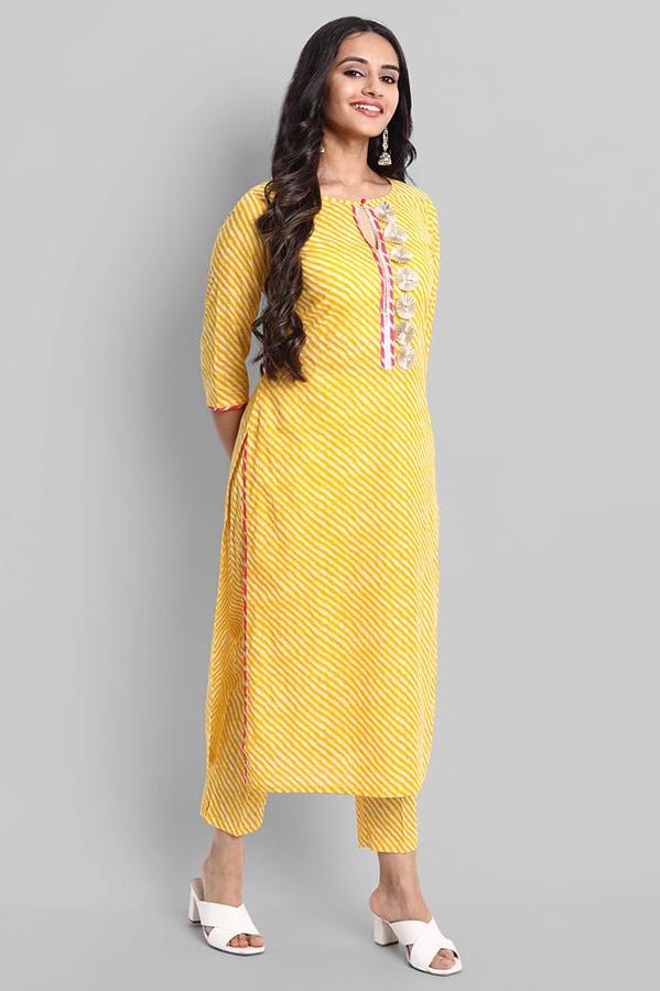 Gray Yellow Rakhiphool Leheriya Kurta