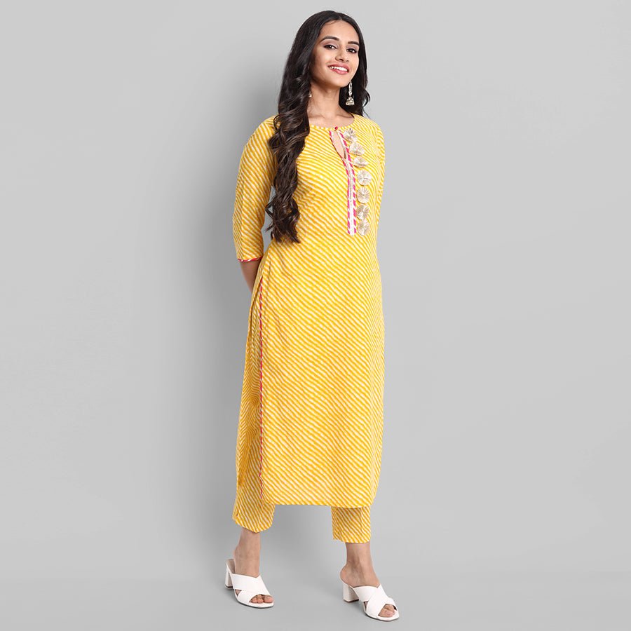 Gray Yellow Rakhiphool Leheriya Kurta