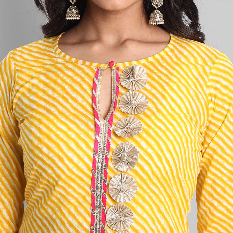 Tan Yellow Rakhiphool Leheriya Kurta