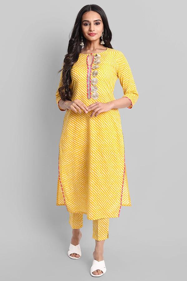 Gray Yellow Rakhiphool Leheriya Kurta