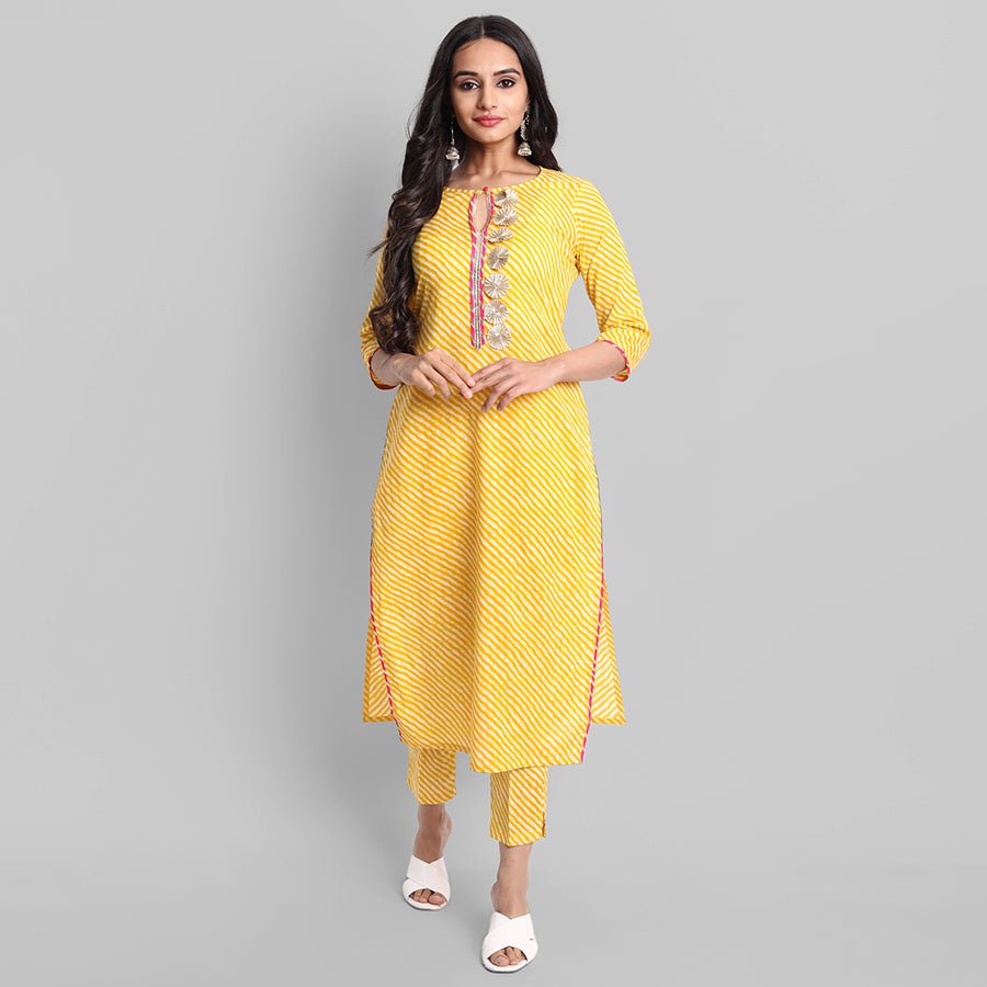 Gray Yellow Rakhiphool Leheriya Kurta