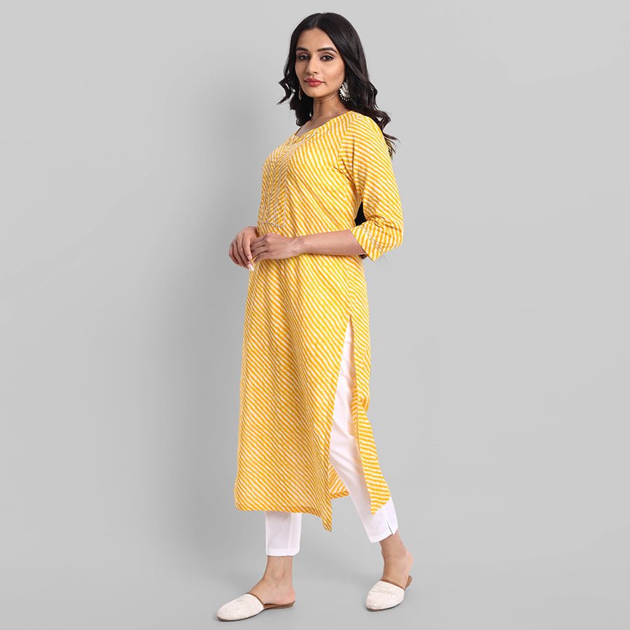 Gray Yellow Samara Leheriya Kurta